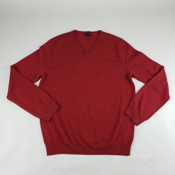 J Crew 100% Merino Wool Sweater Red Mens XL Slim Fit V Neck Long Sleeve Pullover - Picture 1 of 10